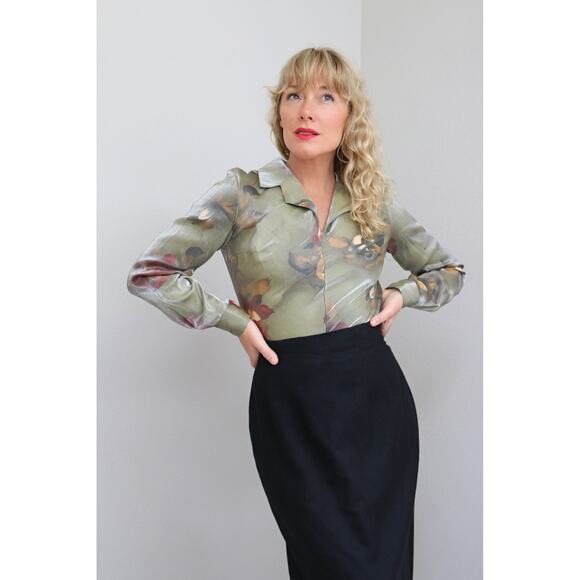 1990's Vintage Jonathan Martin Shimmer Blouse  Women's XS SM Romantic Goth Vibes - Picture 1 of 9
